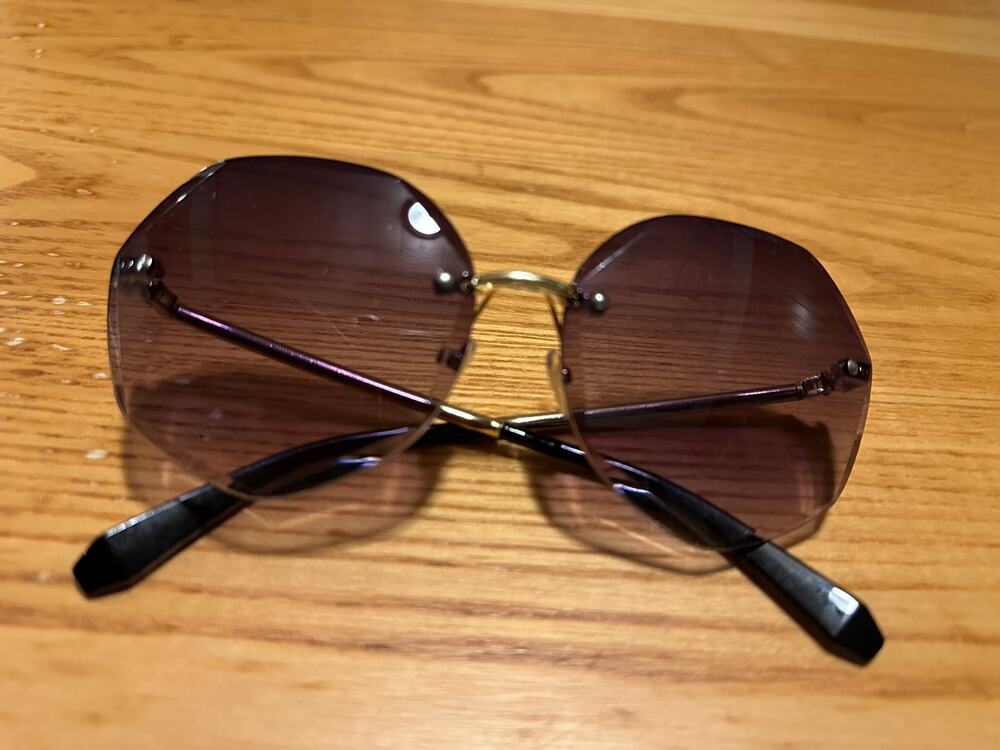 Gold Rimless Octagonal Sunglasses Purple Gradient Tint Lens Y2K Vintage Style
